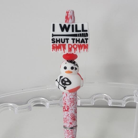 Silicone Horror Focal Beaded Pen Handmade Duck Skulls Negan Walking Dead Quote - Picture 2 of 6